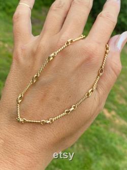 Twisted Bar Solid Link Chain 18 Necklace 14K Yellow Gold