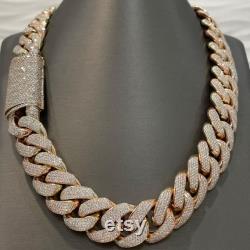 Two tone 20MM Iced out VVS Moissanite Miami Cuban Link Chain 22 Inch 925 Sterling Silver Custom Hip Hop Cuban Chokar For Men and Women Gift