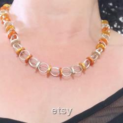Unique Geometric Necklace, Silver and Orange