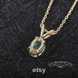 Unique oval green moss agate necklace Solid 14k gold solitaire pendant Women personalized gemstone necklace Handmade jewelry gift for wife