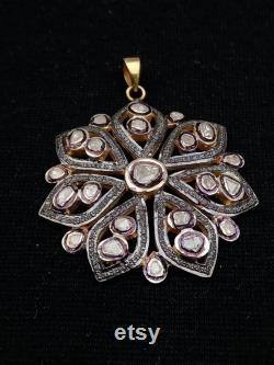 Very beautiful Polki Diamond Designer Rose cut Pave Diamond pendant 925 sterling silver handmade finish diamond jewelry necklace pendant