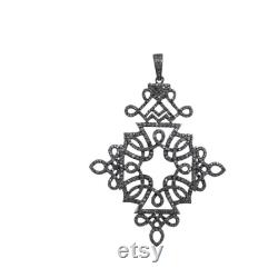 Victorian Style Genuine Diamond Pave Pendant 925 Sterling Silver Pendant Necklace Pave Diamond Fashion Jewelry Dainty Oxidized Pendant