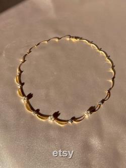 Vintage 14k Diamond Pearl Floral Crescent Necklace