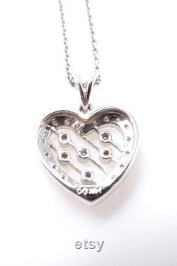 Vintage Diamond Heart Necklace 14K White Gold and Diamonds Open Heart Pendant with 14K Chain Sweetheart Valentines Love 4348