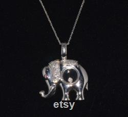 Vintage Elephant Pendant Estate Natural 0.51Cts Floating Diamond Ruby Solid 18K Gold 950 Platinum Chain Necklace ExoticGoldJewelry