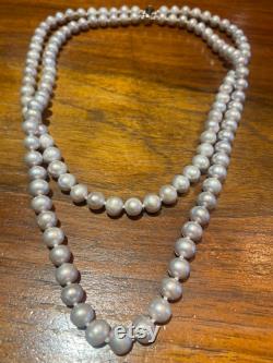 Vintage Hand Knotted Gray Pearl 16 inch double Necklace