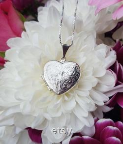 Vintage Inspired Large Solid Sterling Silver Engraved Heart Locket Necklace 18 20