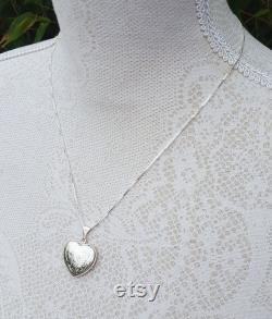 Vintage Inspired Large Solid Sterling Silver Engraved Heart Locket Necklace 18 20