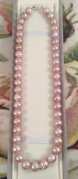 Vintage Jewellery Pearl Necklace String of Lilac Pearls Antique Art Deco Dress Jewelry 925 Sterling Silver Clasp