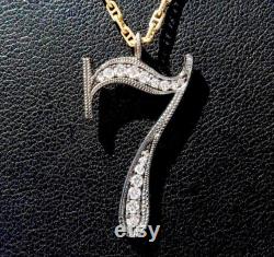 Vintage ' Number 7 ' Charm Lucky Pendant, The 50S, Diamonds, 18k Gold