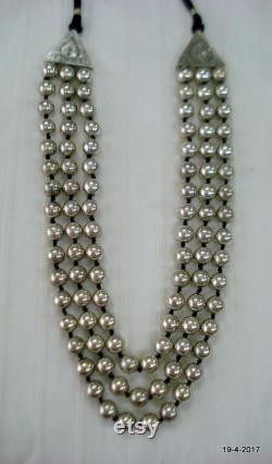 Vintage Sterling Silver Necklace handmade matar beads mala necklace