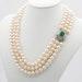 Vintage Triple Strand Pearl 3.80 Ct. Colombian Emerald 2.50 Ct. Diamond necklace