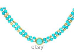 Vintage Turquoise and 14k Gold Bead and Pendant Necklace 30 Two Strand Bead Necklace