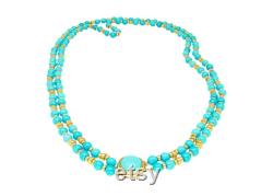 Vintage Turquoise and 14k Gold Bead and Pendant Necklace 30 Two Strand Bead Necklace