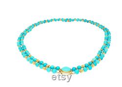 Vintage Turquoise and 14k Gold Bead and Pendant Necklace 30 Two Strand Bead Necklace