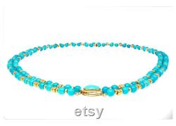 Vintage Turquoise and 14k Gold Bead and Pendant Necklace 30 Two Strand Bead Necklace