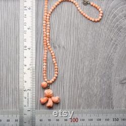 Vintage necklace made of natural pink coral Angel Skin. Coral Rose Pendant. Carved Coral. Unique Gift.