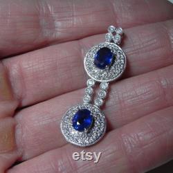 Vivid Cornflower Blue Natural Sapphire Diamond Pendant 18K White Gold Ceylon Unheated No Heat Pair Sapphires Estate Pendant Anniversary Gift