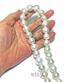 Wedding Pearl Jewelry Gorgeous 4A Quality 12 14.9mm 31 pcs Australia South Sea Natural Round White Cultured Pearl 16 Strand-18 Necklace