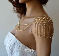 Wedding Shoulder Jewelry, Gold Bridal Shoulder Necklace, Wedding Dress Shoulder, Wedding Dress Accessory for shoulders, Body Jewelry
