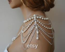 Wedding Shoulder Necklace, Pearl Shoulder Jewelry For Bridal, Crystal Wedding Dress Shoulder Necklace, Body Accessory For Wedding Dress