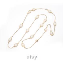 White Chalcedony Gemstone Necklace, Long Gold Filled Necklace, Dainty Necklace, Boho Necklace, Everyday Necklace, Long Beaded Necklace