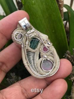 Wire Wrap Pendant, Watermelon Tourmaline Pendant Jewelry Tourmaline Pendant Blue Tourmaline Pendant, Birthday Gift