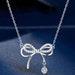Women's Bow Wedding Anniversary Pendant With Chain, 935 Argentium Silver, 2 Ct Simulated Diamond, Engagement Promise Necklace, Birthday Gift