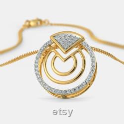 Women's Necklace, Stylist Necklace, Fancy Pendant, Simulated Diamond, Circle Shape Necklace, 14K Yellow Gold, 1.7ct Pendant Without Chain