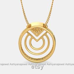 Women's Necklace, Stylist Necklace, Fancy Pendant, Simulated Diamond, Circle Shape Necklace, 14K Yellow Gold, 1.7ct Pendant Without Chain