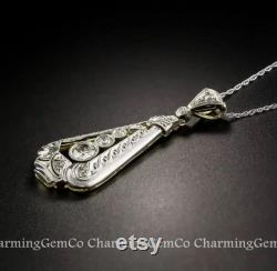 Women's Pendant, Vintage Inspire Pendant, 2.11 Ct Diamond, Necklace, 14K White Gold Pendant, Wedding Gift Pendant, Pendant With Chain