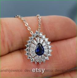 Women's Wedding Gift Necklace, Pear Shape Diamond Necklace, 14K White Gold, 2ct Pendant Without Chain, Emerald Cut Diamond, Fancy Necklace