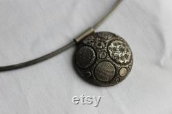 XL Big Ball Texture Necklace made of Sterling silver and Black patina, Matte finish, Metalsmith, round pendant