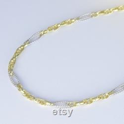Yellow and White Gold Foxtail Necklace, 14k Braided Mesh Necklace, Anniversary Gold Necklace, Gold Twisted Ring Necklace, Shiny Gold Chain