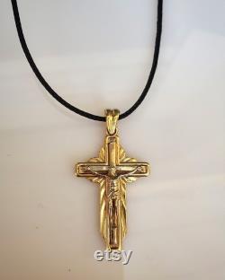 Yellow and White gold Solid 14K Jesus pendant, Cross gold, Christian Jewelry Gifts,