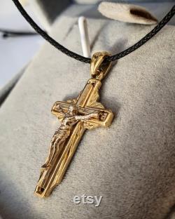 Yellow and White gold Solid 14K Jesus pendant, Cross gold, Christian Jewelry Gifts,