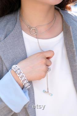 birthstone jewelry blue larima silver long necklace korea jewelry necklace authentic handmade necklace handmade jewelryNASCHENKA
