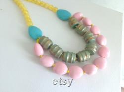chunky necklace, green necklace, colorful necklace, pink green turquoise necklace