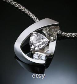 cz necklace, Argentium silver pendant, cubic zirconia jewelry, April birthday, diamond substitute, wedding necklace 3452