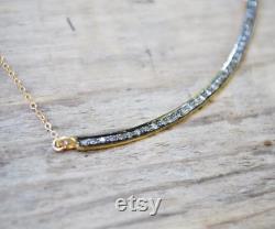 diamond pave bar necklace natural diamond pave long skinny curved bar layering necklace mixed metal jewelry READY TO SHIP