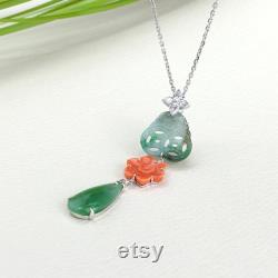 jade necklace , orange coral necklace , silver jade necklace, jade necklace, jade green necklace, gift for her, korean jewelry
