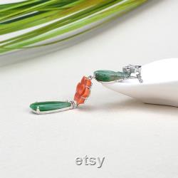 jade necklace , orange coral necklace , silver jade necklace, jade necklace, jade green necklace, gift for her, korean jewelry