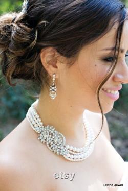 wedding necklace for bride wedding necklace pearl and rhinestone necklace statement bridal jewelry pearl wedding jewelry for brides BARBARA